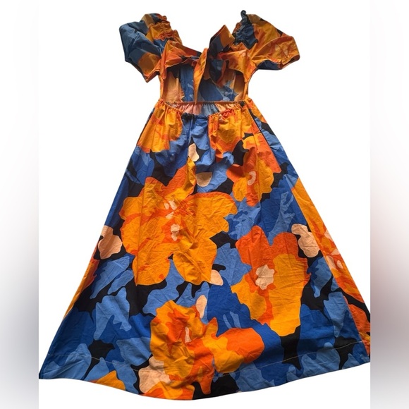 Tabitha Brown Target Vibrant Orange & Blue Floral Dress Puff Sleeve Dress Size 4 - Picture 1 of 10